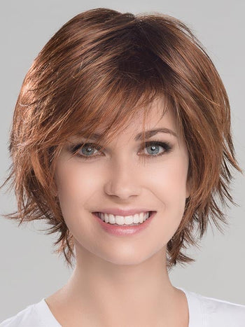 CLEVER by ELLEN WILLE in HAZELNUT ROOTED | Medium Brown base with Medium Reddish Brown and Copper Red highlights and Dark Roots